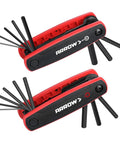 Folding 17 Piece Allen Wrench Set with SAE and Metric Hex Keys, Cr-V Steel, red multitool, dual pack, side angle view