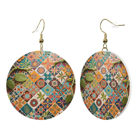 Fresh Grid Print Dangle Earrings for Women Lightweight Silver Plated Faux Leather Statement Drops With Hypoallergenic Rust Proof Hooks Slaying Casual Daily Looks All Day Long with colorful floral design.