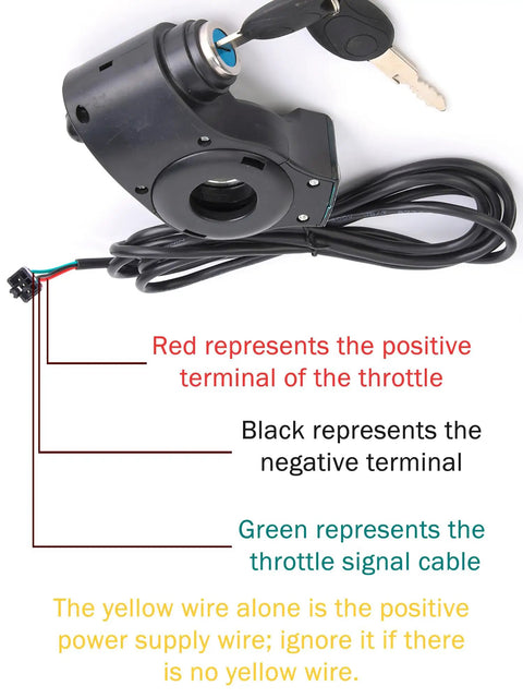 Plug And Play Throttle Control Switch With LCD Voltage Display And Key Lock For E-Scooters, wiring labels visible
