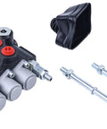 Three Spool Hydraulic Directional Control Valve With Joystick For Heavy Duty Industrial Equipment, 0 To 40 Liters Per Minute Flow, Five Position Joystick Return To Neutral, Double Acting Spool Valve, showing components and levers.