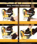 Installation steps for Smooth Operator 18 Gauge Cordless Brad Nailer And Stapler with gloves and tools in use.