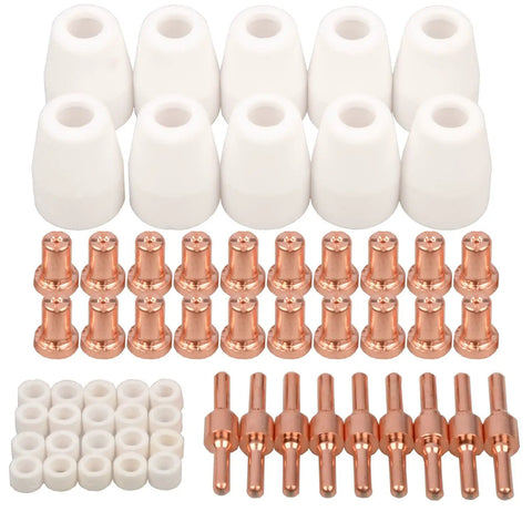 60 Piece Extended Air Plasma Cutting Consumables Kit For PT-31 JG-40 WSD-40 Torches With Tips Nozzles Electrodes Shrouds Gas Rings For CUT-40 CUT-50D CT-312 Replacement Parts
