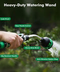 Heavy Duty Metal 2-In-1 Garden Hose Wand with 9 Spray Patterns in use, featuring ergonomic grip and leak-proof design