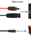 Solar Panel To DC 5.5mm X 2.1mm Male And Female Adapter Cable, 1.5m 16AWG Extension with connectors linking solar panel to generator