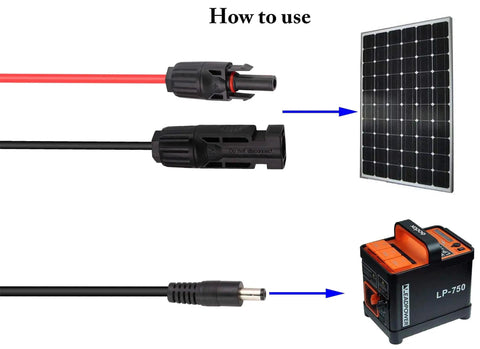 Solar Panel To DC 5.5mm X 2.1mm Male And Female Adapter Cable, 1.5m 16AWG Extension with connectors linking solar panel to generator