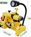 Beefy 5C Benchtop Cutter Grinder And Tool Sharpener For End Mills Drill Bits Lathe Tools With 370W Motor front view with adjustable light