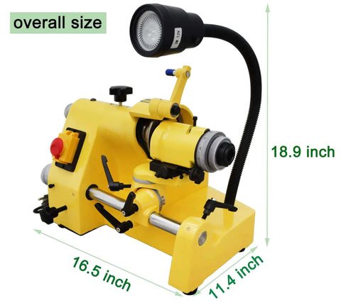 Beefy 5C Benchtop Cutter Grinder And Tool Sharpener For End Mills Drill Bits Lathe Tools With 370W Motor front view with adjustable light
