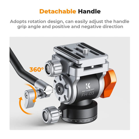 Travel Ready Compact Fluid Head For Tripods With Pan And Tilt Arca Swiss Compatible showcasing detachable handle FH-03