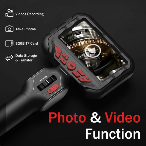 Articulating Borescope Camera With Light For Automotive And Industrial Inspection, 210 Degree Two-Way Probe, screen showing gears