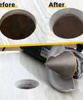 Beveling Chamfer Drill Bit for Enlarging Holes in Tile, showing before and after effect on marble