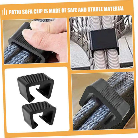 Eight Piece Outdoor Furniture Clips Set For Rattan Chairs And Sofas Easy Install No Slip Grip To Secure Modular Patio Garden Seating And Prevent Movement Keep Cushions In Place shown in use