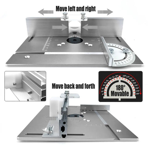 Badass Aluminum Router Lift System Kit With Smooth 180 Degree Rotation For Woodworking Enthusiasts And Inverted Routing Projects Featuring Durable Cnc Anodized Insert Plate For Hassle Free Milling And Carving Builds showing adjustable movement features.