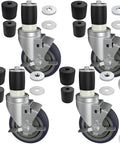 4 Inch Work Table Caster Wheels With Locking Brakes For Stainless Steel Prep Tables Expanding Stem Casters Set Of 4