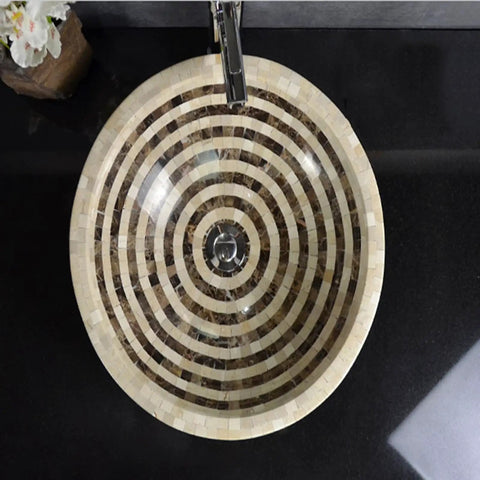SDVantage Round Countertop Basin Sink Bowl,Ceramic Vessel Washbasin for Lavatory Bathroom Bathroom Vessel Sink Above Counter Bathroom Vanity Sink Bowl - 16.5" L X 16.5" W X 5.5" H with striped design.