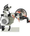 Garage Grade Two By Seventy Two Inch Belt Grinder And Sander Station Variable Speed Drive with metal frame and motor for blade crafting.