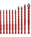FOCSTOL 10-piece red serrated masonry drill bit set for wood, plastic, ceramic tile, concrete (3/16in–1/2in)