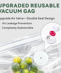 Reusable Vacuum Sealer Bags 45 Pcs Set S M L For Food Storage BPA Free, showing upgraded valve with green limes inside.