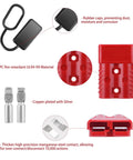 2-4 Gauge 175A Battery Cable Quick Connect Disconnect Plugs Fast Snap On Power Connectors Polycarbonate Housing With Rubber Boots 12-36V For Winches Trailers Tour Buses Electric Forklifts, red connector with rubber caps