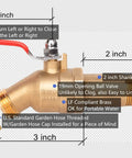 Full Port Brass Water Heater Drain Ball Valve With Two Inch Shank, Three Quarter Inch MNPT, Stainless Steel Ball, 180 Degree Handle