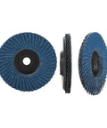 10 Pc Premium 3 Inch Flat Flap Sanding Discs With 8 Hole Design For Super Efficient Dust Evac And Smooth Grinding On Wood Metal Surfaces, showing two discs.