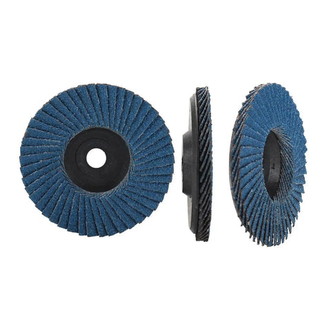 10 Pc Premium 3 Inch Flat Flap Sanding Discs With 8 Hole Design For Super Efficient Dust Evac And Smooth Grinding On Wood Metal Surfaces, showing two discs.