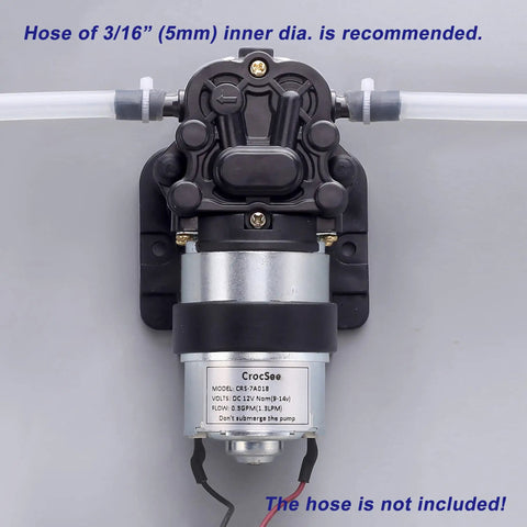 12V Self Priming Diaphragm Water Pump, 1.3 LPM At 30 PSI, food grade, model CBS760-12 marked, black and silver design, for water systems