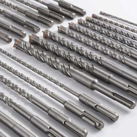 Five-piece set of 3/8-in concrete drill bits with carbide tips, arranged in rows (top-down view).