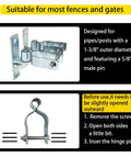 Heavy Duty Gate Hinges 2-Pack Wall Mount 1-3/8 Inch For Chain Link Fence And Wood Gates, Built Tough And Rust-Resistant Steel Outdoor Gate Hardware, Farm Gate Hinges And Fence Parts shown.