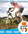 Cyclist on mountain bike with 7 Piece Bike Cleaning Brush Kit For Chain And Frame All In One Bicycle Cleaning Set shown in detail