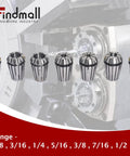 ER20 Spring Collet Set 1/8 To 1/2 Inch For CNC Milling Lathe And Engraving Machines 7 Pcs High Grade 1065 Steel Precision Ground
