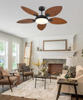 52 Inch Brown Tropical Outdoor Palm Leaf Ceiling Fan With Integrated Lights And Wireless Remote for patio use in stylish living room.