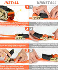 Steps to install and uninstall Heavy Duty Ratchet Tie Down Straps 8 Pack 15 Ft Each 500 Lb Load Capacity 1500 Lb Break Strength Orange