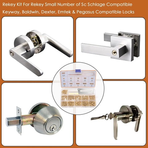 Keyway Rekey Kit For SC1 And SC4 Locks For DIYers And Home Security Upgrades with pins and tools for standard door locks.