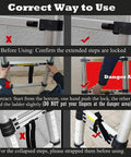 Space Saving A Frame Telescoping Ladder From 2.7ft To 12.5ft, 6 6 Steps, Adjustable Height, Heavy Duty 330lb Capacity, Anti Slip Feet, Foldable For Easy Transport, Great For RV Home And Light Duty Work. Safety use instructions diagram for telescoping ladder.