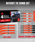 Heavy Duty Ratchet Tie Down Straps Set, 1500 Lb Break Strength, 1 Inch By 15 Foot Cargo Straps with hooks and soft loops.
