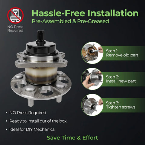 Ride Ready Rear Wheel Hub And Bearing Assembly 512505 for Toyota Prius 2010 to 2015 installation guide with steps