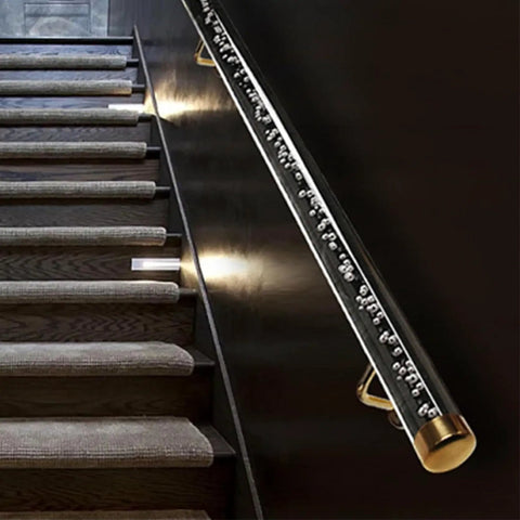 Top Tier Clear Acrylic Handrail With Heavy Duty Stainless Steel Brackets Non Slip Safety Rail For Indoor Stairs And Home Lofts 3 To 20 Feet custom length installation on dark staircase.