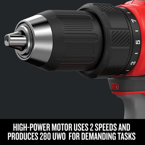 Pro Grade Garage Ready 20v Max Cordless Power Tool Combo featuring half inch drill driver with metal chuck and speed settings.
