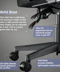 Solid base and gas lift of Big And Tall Gaming Chair 400 lb Capacity Heavy Duty Office Chair With Reinforced Footrest Wide Seat And High Back