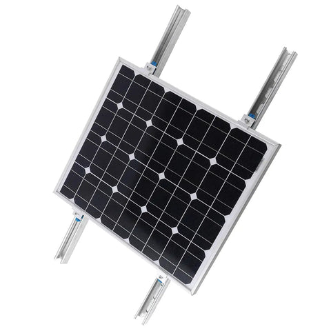 Heavy Duty Two Hole End Clamps For Solar Panel Mounting Fits 30 And 35Mm Pv Modules Includes Groove Nuts And Bolts For A Hassle Free Strut Channel Setup Pack Of Ten, showing solar panel mounted on strut channel.