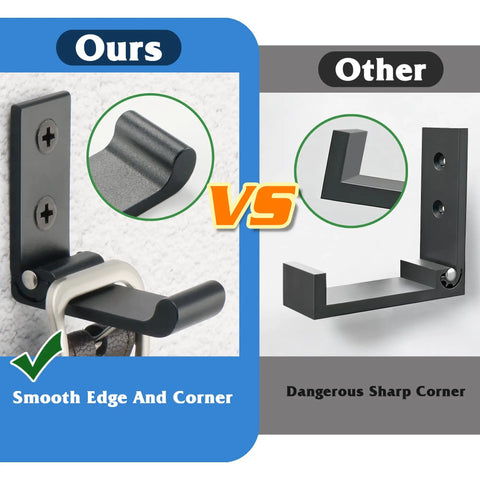 Comparison of Built Different Matte Black Wall Mount Towel And Coat Hooks, showcasing smooth edges versus sharp corners.