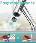 MIAOHUI Chrome Kitchen Faucet with Glass Rinser, 4 Modes showing easy maintenance of the aerator for cleaning.