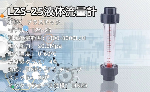 Plastic Rotameter Water Flow Meter With 300 To 3000 Liters Per Hour Range, DN 25 Tube, LZS 25 Model, Float Type, close-up view