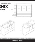 Specifications for Slick 48 Inch Bathroom Vanity With Built In Sink, showcasing dimensions and layout details.