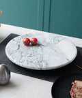 12 Inch Solid Marble Lazy Susan Turntable With Buttery Smooth Swivel Base For Zero Fuss Kitchen Countertop Organization, showcasing tomatoes.
