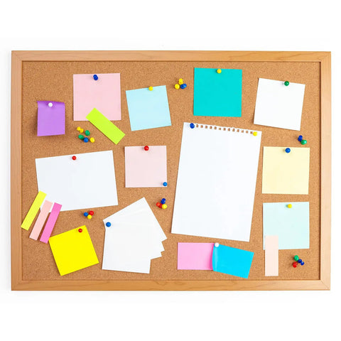 Kick Some Serious Style With These White Upholstery Tacks And Furniture Nails, 11Mm Flat Head Thumb Tacks For Sofas And Headboards, Heavy Carbon Steel Home Fixtures That Hit The Spot Every Time, corkboard with colorful paper notes and pins.