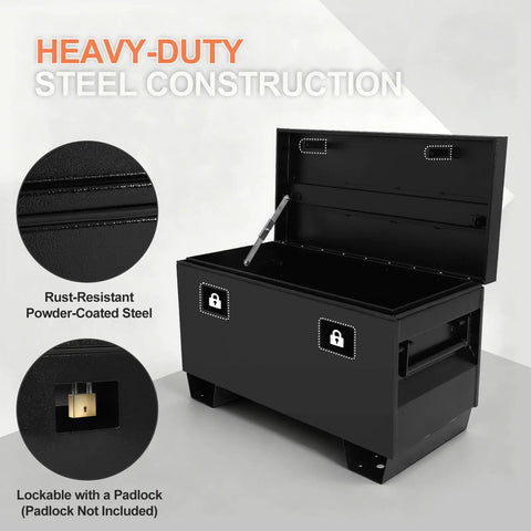 Built Tough 36 Inch Heavy Duty 16 Gauge Fully Welded Steel Tool Box With Mechanical Lid Support And Sturdy Bottom Feet For Work Trucks Trailers And Garage Bays