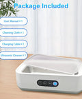 Deep Clean Ultrasonic Jewelry Cleaner 48kHz Machine With 22oz 304 Stainless Steel Tank and included accessories on table