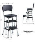 Dimensions of Retro Style Counter Height Chair With Pull Out Step Stool Cushioned Vinyl Seat And Back In Black And Chrome Finish