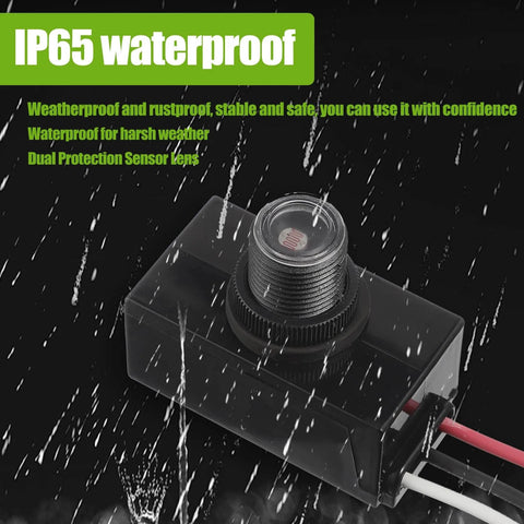 Dusk To Dawn Outdoor Lighting Sensor With Photoelectric Switch Photocell, IP65 waterproof feature under rain, close-up view